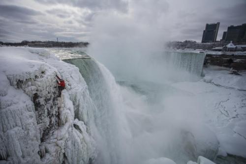 Climbing IceIn particularly cold weather, the fresh water of Niagara Falls begins to freeze at the e