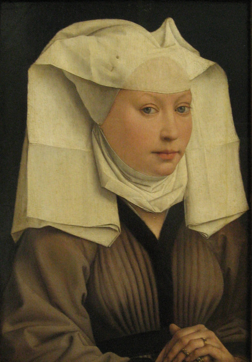 artist-weyden: Portrait of a Young Woman in a Pinned Hat, 1435, Rogier Van Der WeydenMedium: oil,pan