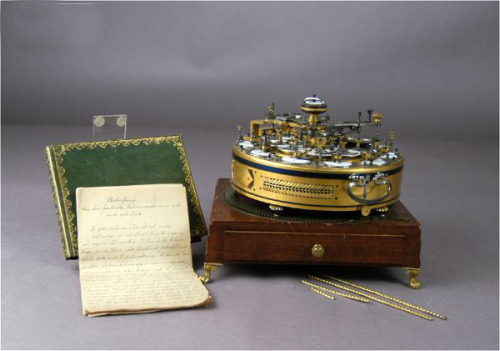 Johann Jacob Sauter, calculating machine, 1796. Brass, steel, wood. Including a handwritten manual i