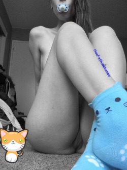 hoefashow:Meow! 💙🐾 Cozy in my Cutie blue kitten socks from bdsmgeekshop With matching blue Follow me to Wonderland paci  *please keep caption* 