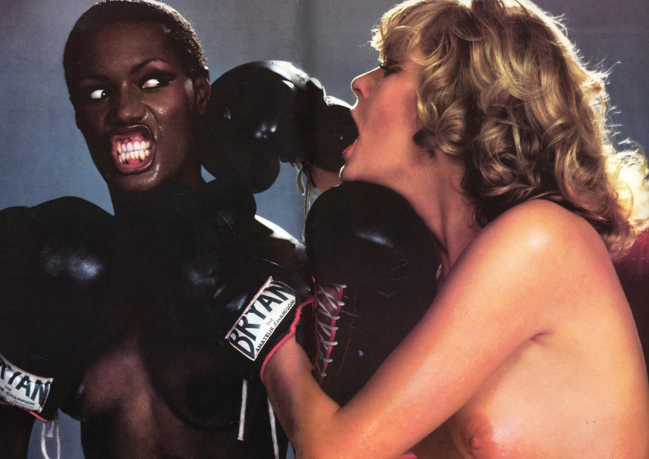 eroticaretro:African-American actress and fashion icon, Grace Jones, appearing with