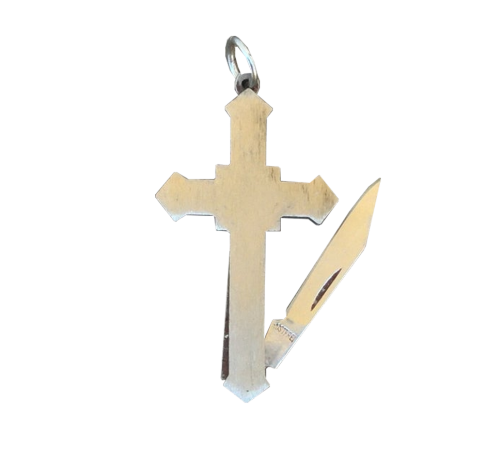 nevertickleasleepinglucy:knifeforsale:70s CATHOLIC PENDANT KNIFE | LISTING@cat-a-holic