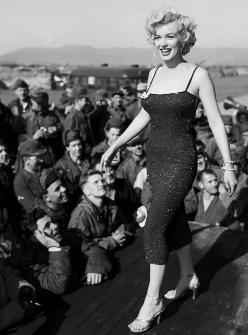 Marilyn Monroe entertaining the troops in Korea, 1954.