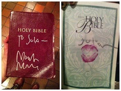 brianwarner: Signed &amp; kissed by marilyn manson :* I caught this bible from another manson sh