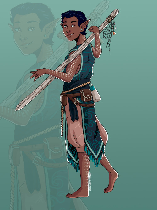 empatheticdinosaur:commission of @whittsenddice’s half sea elf pirate, Daven!!