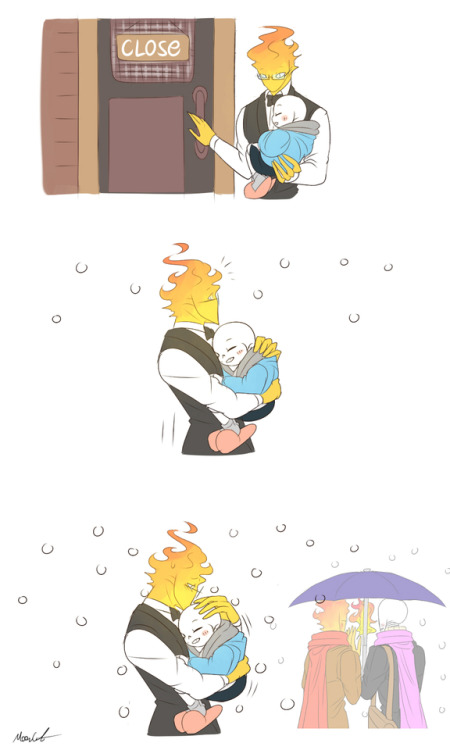 mooncatyao:  [My hero] Grillby & little Sansabout   [Rain]   [Snow-4]     sorry, i’m late~update!<First part>(Previous)/(NEXT)[GLS timeline]You can support me on KO-FI ~ ☕  About detail~