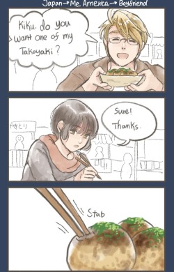 haeko9page:  Takoyaki is also called Octopus ball, sometime I just like to eat the octopus inside. 