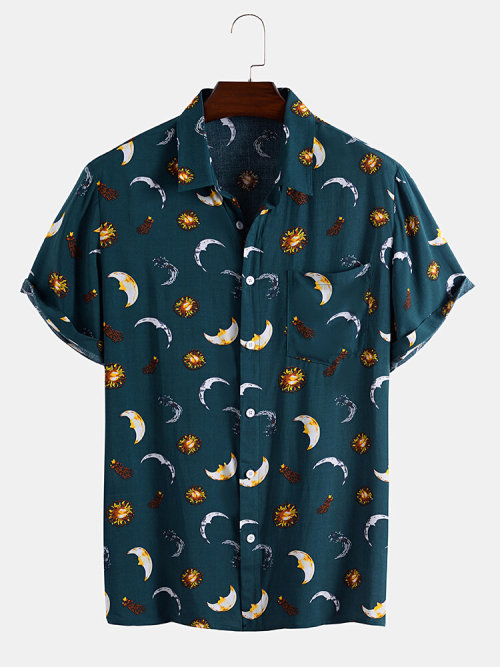 colorfultimetravelbeard:Fun Star Moon Starry Sky Print Beach Casual ShirtCheck out HEREGet all of th