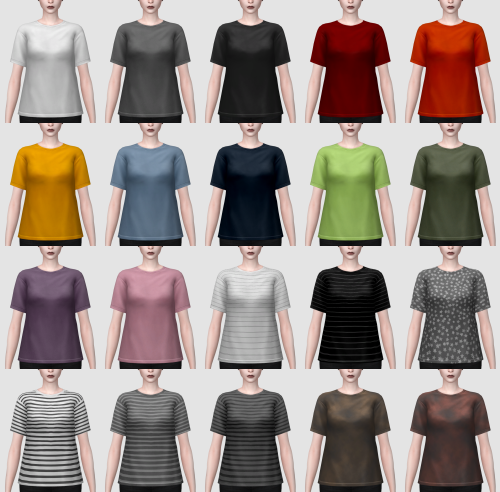 Base T-Shirt (Female &amp; Male)- hq compatible- base game compatible- 20 swatches- edits of EA&