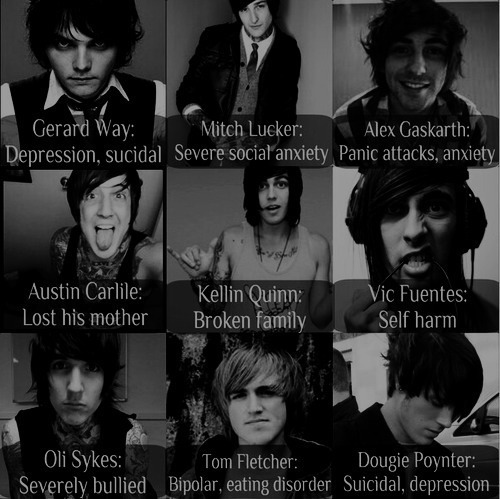 music-for-the-odd-ones:  This picture upsets me so much, but it shows that everyone who goes through tough times really are not alone. These wonderful people that we look up to may write lyrics about depression, or being suicidal, or anything like that,