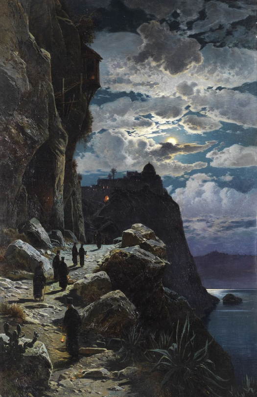 Monks Walk To The Mountain Monastery Of Athos, 1905Art By Hermann David Salomon Corrodi