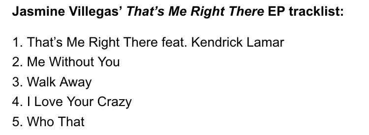 villegas-news:  That’s Me Right There EP tracklist