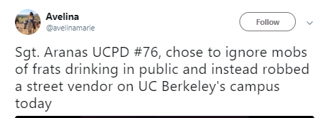 black-to-the-bones: “This officer has a track record of beating students during peaceful protest, harassing black students, he stabbed a student in the ribs during the Wheeler Hall protest, purposefully shoved and trampled over a female student, and