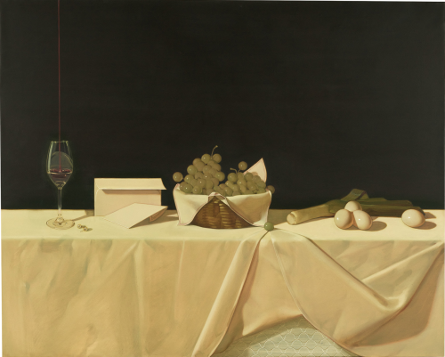 Anna Weyant (Canadian, b. 1995), Buffet II, 2021. Oil on canvas, 48 x 60.25 in.