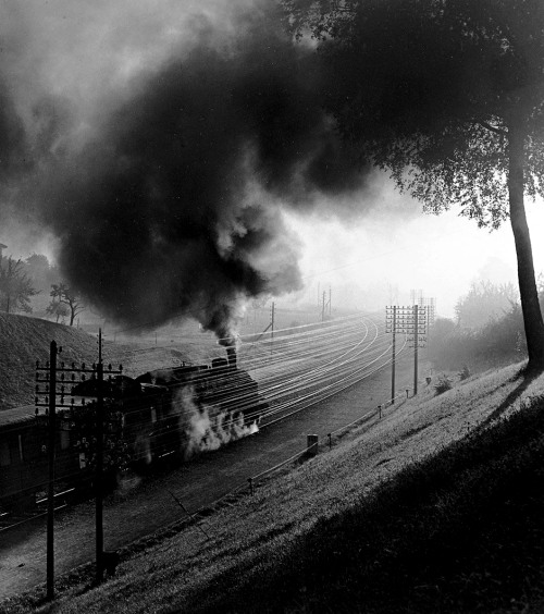 onlyoldphotography:Toni Schneiders: Train in landscape. 1950s