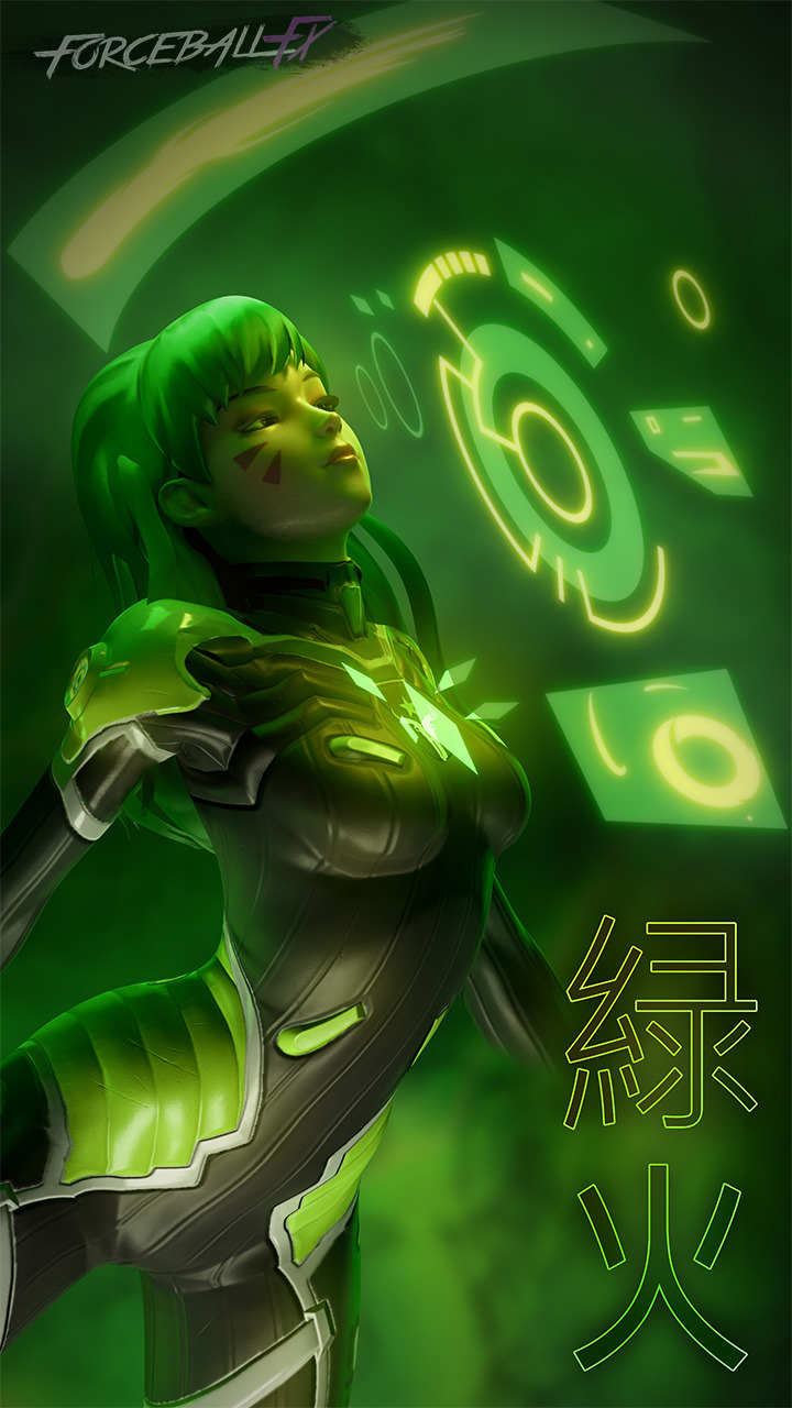 forceballfx: Poster | D.va Green Fire I saw this poster on the wall in Greg’s D.va