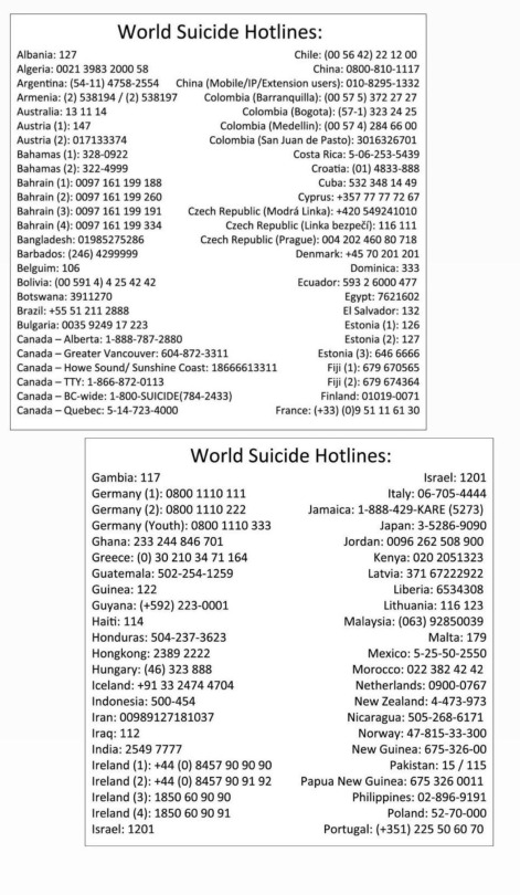sangriazouis:attached are also numbers for worldwide suicide hotlines. please reach out for help if you’re feeling hopeless. 