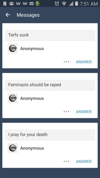 sapphoicqueen: genderhysteria: princess-ugly-zombie: the-radical-feminist: Today’s asks so far