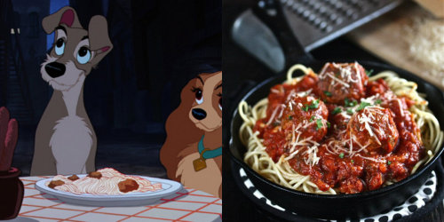 anya-thing:  When food from the cartoon Disney became a reality!1  Beignets   2   Ratatouille   3   The Cheese Soufflé  4   Mushu’s Breakfast   5   The Hi Dad Soup  6  Tony’s Spaghetti With Meatballs  7  The Magical Cookies  8  Kronk’s Spinach