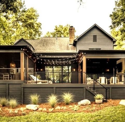 Outdoor Kitchen CharlotteOutdoor Kitchen Deck - Mid-sized Coastal Backyard Cable Railing Outdoor Kitchen
