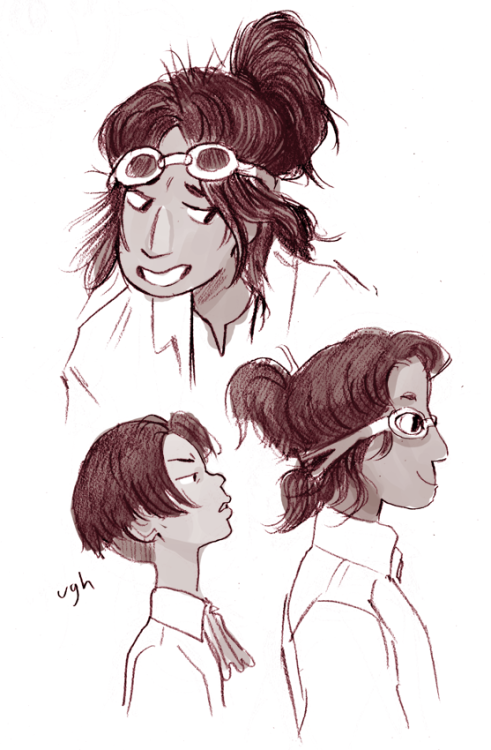 dobie:  in my headcanon hanji’s glasses are actually goggles, and hanji also always forgets to pull their hair out of the way when putting them on/taking them off, even their fucking ponytail and it drives everyone else up the wall but like doesnt that
