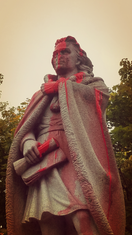 radicalgraff:Just some of the many recently vandalized Columbus statues across the occupied territor