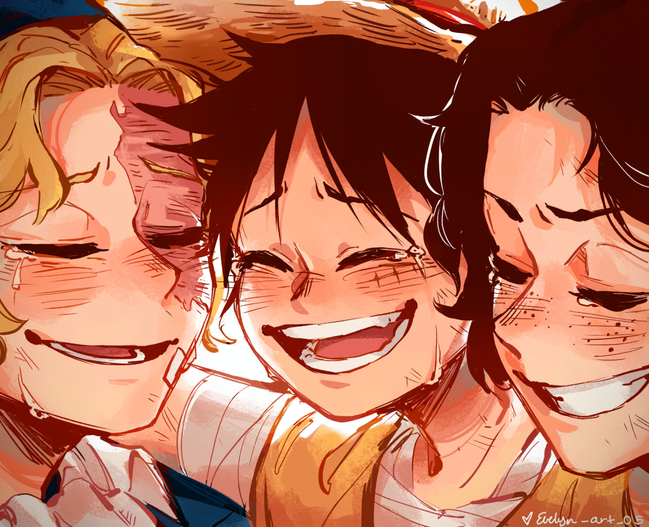 MYGIORNI, closed eyes, smiling, white hair, One Piece, Monkey D