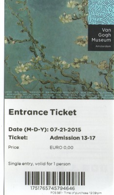 ancienne:  Van Gogh Museum Amsterdam, Entrance Ticket, July 2015 