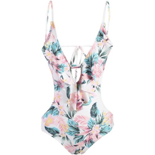 Cami Tropical Print High Cut One Piece Swimwear ❤ liked on Polyvore (see more tropical print swimwea