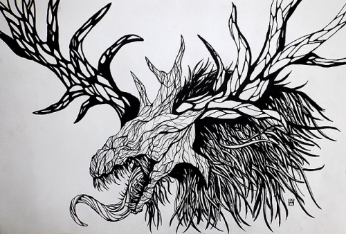 suddenlybear:a not so little Cleric Beast in ink, 22′’x15′’ on arches paper