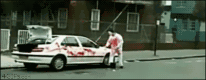Killer washes bloody car prank