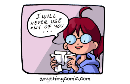 thefrogman:  kellyangel:   Who actually knows where to put stickers? Why do I keep buying them? Why is my life so hard? Anything Comic by Kelly Angel [website | tumblr | twitter]   