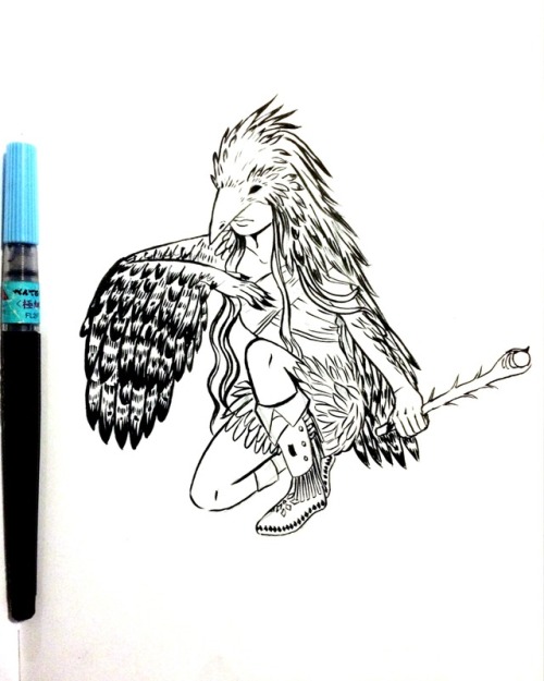 Inktober sketch from the other month, “avian witch”. She is swearing fealty to the 