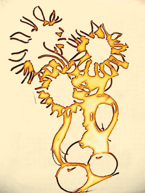 Imaginary sunflowers and oranges sketch. Fiber pen. Year of 2001 Воображаемые подсолнухи и апельсины