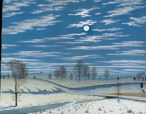 oncanvas:Winter Scene in Moonlight, Henry Farrer, 1869Watercolor and gouache on white wove paper11.8
