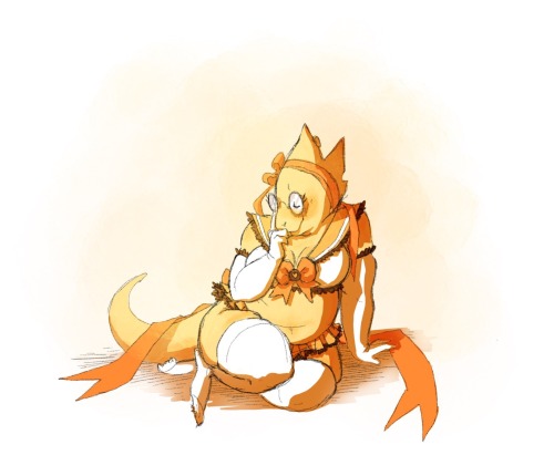 xxblood-red-ravenxx:  Alphys cosplaying up her lingerie!Lingerie taaaale!