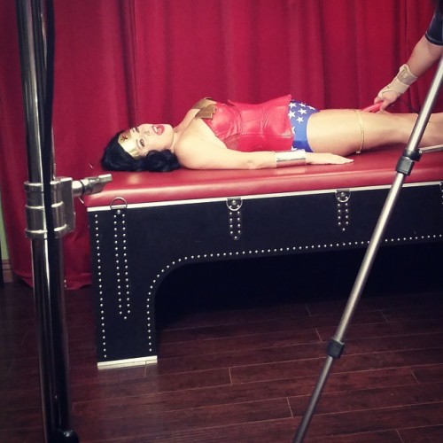 realkendrajames:  Behind the scenes today! #wonderwoman #superheroine #bts #forcedorgasm