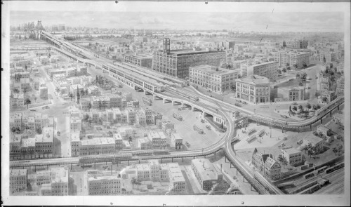 Early proposal for Queensboro Plaza station with unbuilt elevated Crosstown Line.