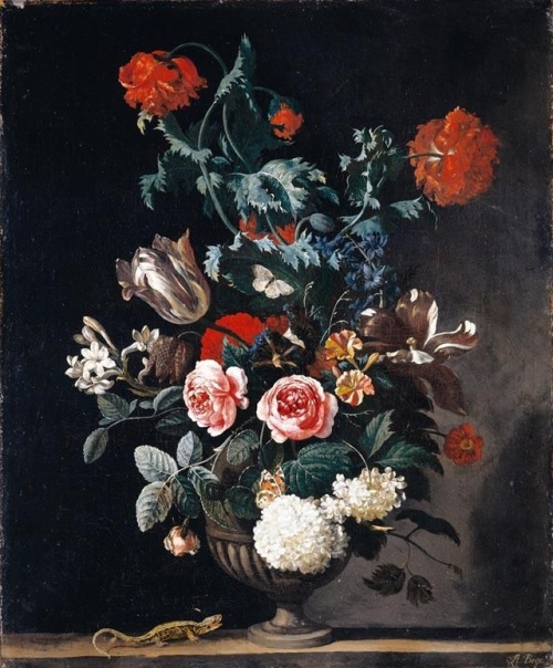 Abraham Begeyn (1637 - 1697)“Still life of Flowers,Including Roses, Tulips and Chrysanthemums, In a 