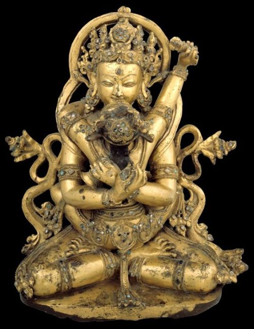 iseo58: Vajradhara Buddha - with consort (Himalayan Art) Tibet 15th CenturyGilt Copper Alloy Inlaid 