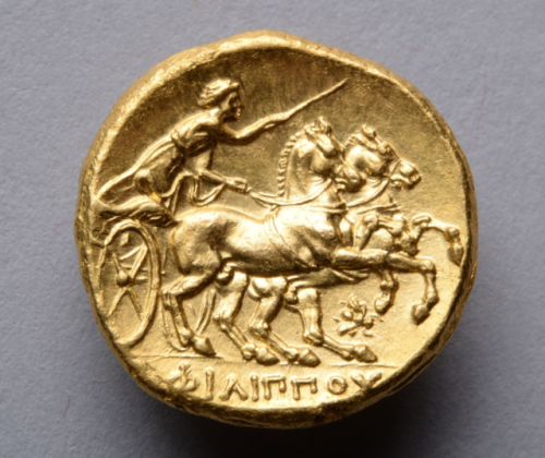 gemma-antiqua: Ancient Greek gold stater of Philip III of Macedon, dated to 323 BCE. On the obverse 