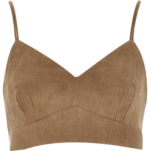 Brown faux suede cropped bralet ❤ liked on Polyvore (see more cropped shirts)