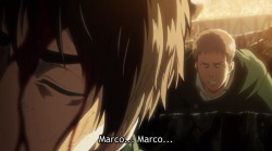 doctopus:  shingeki-no-kyorin:  weekly reminder that marco was probably the most important person in jeans life- a person who encouraged and believed in him- and he is dead.  sometimes I wonder how often jean thinks about marco, and then it occurred to