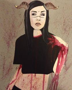 theli0nwar:  So I finished this painting. #demon #monamifrostdrawing #inspiration #blood #horns #artwork #acrylic