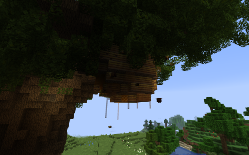 giant beehive/tree with orange stained panes as dripping honey