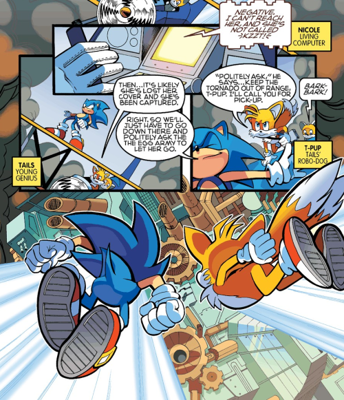 This issue has Sonic and Tails “sneakily” infiltrating Metropolis Zone to rescue the und