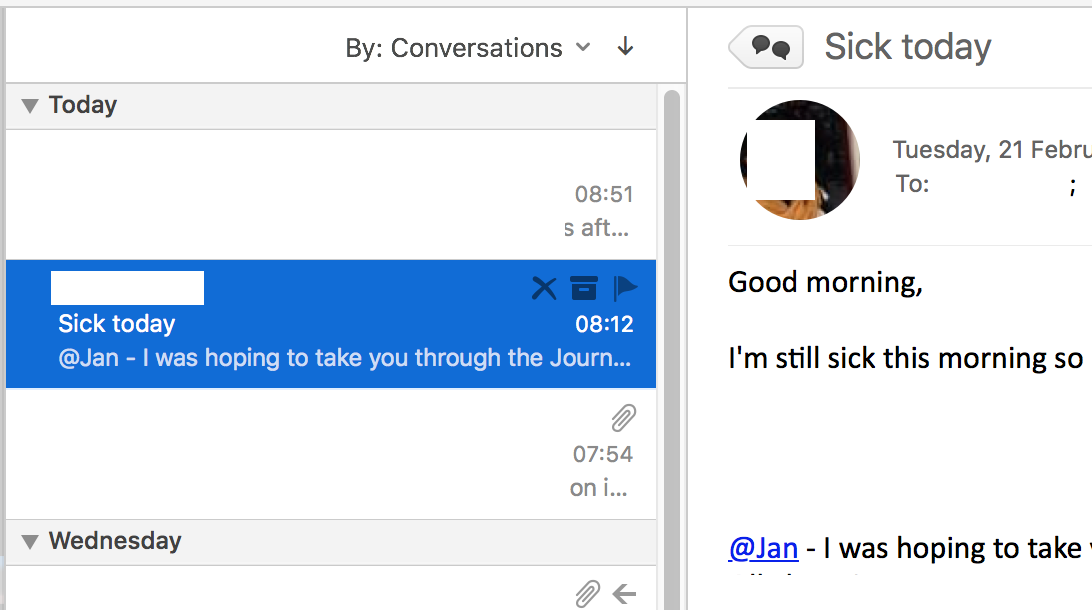 Outlook on Mac - When someone @ mentions your name, Outlook will skip to that line when showing a short snippet in your inbox.