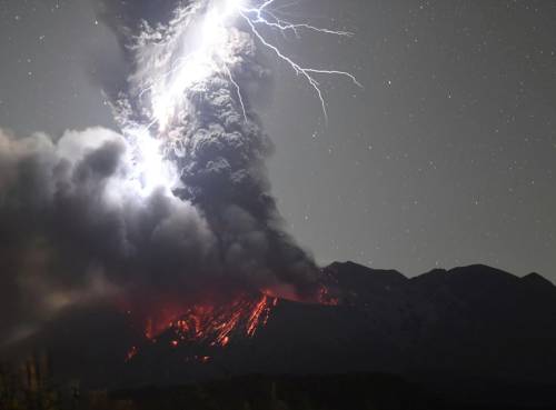 peacephotography: Volcanic lightning over Mount SakurajimaPhotograph: Kyodo/Reuters