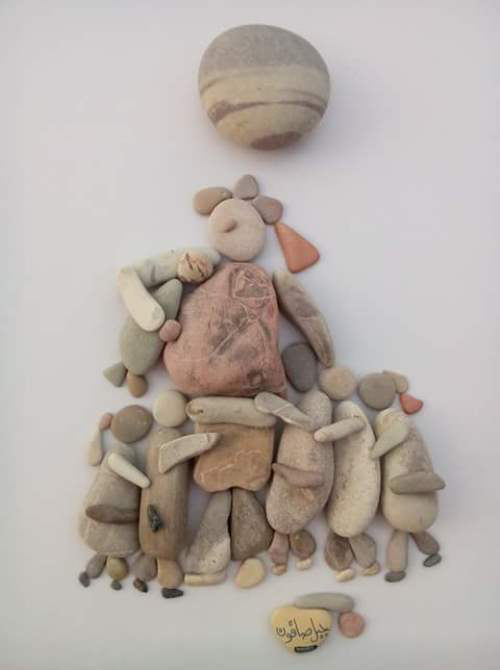 coltonwbrown:A kindergarten teacher. Pebble art by Syrian sculptor Nizar Ali Badr