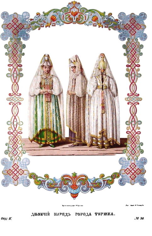 Russian folk dress, jewellery and headdresses Illustrations from the &ldquo;Solnetsev Book&rdquo; by